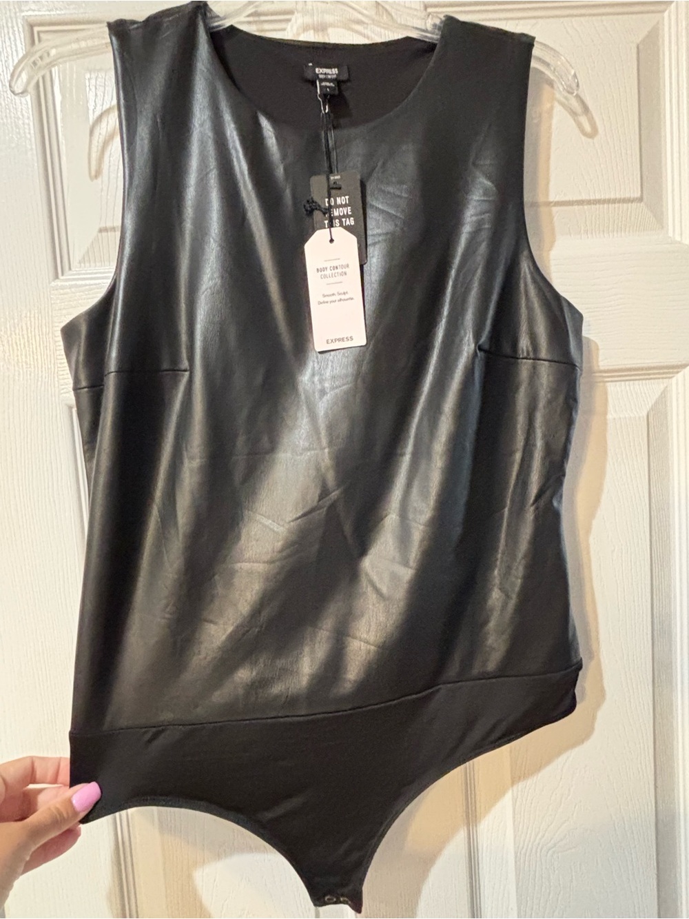 NWT Express Black Faux Leather Sleeveless Bodysuit